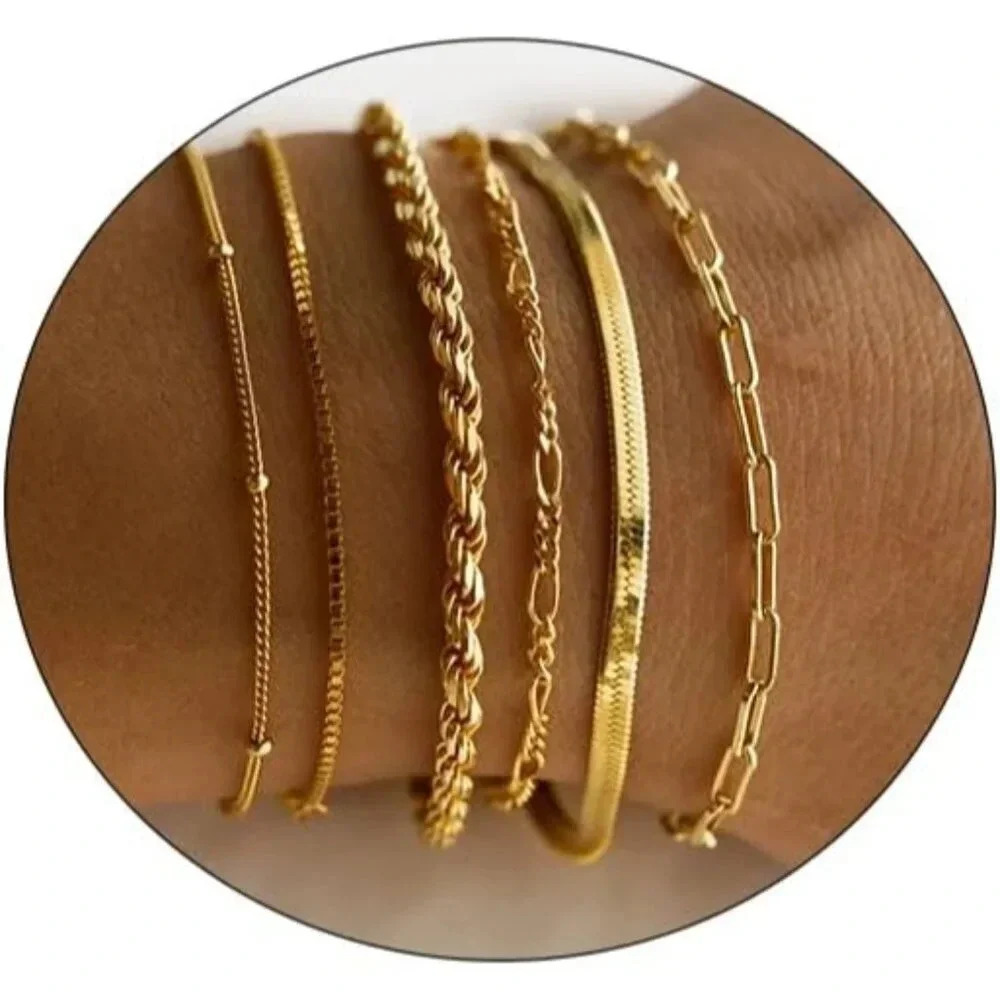 ❤️Women  Gold Plated Bracelets Box Chain Anklet Bracelet Jewelry for Gifts.